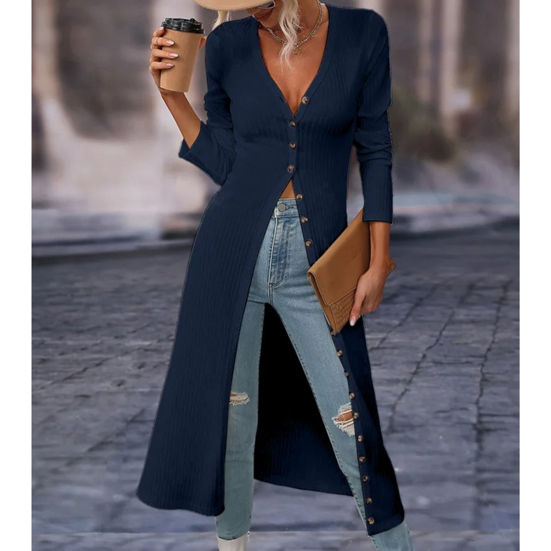 Levoire | Fit V-Décolleté Avec Bouton Long Veste D'Été Bleu