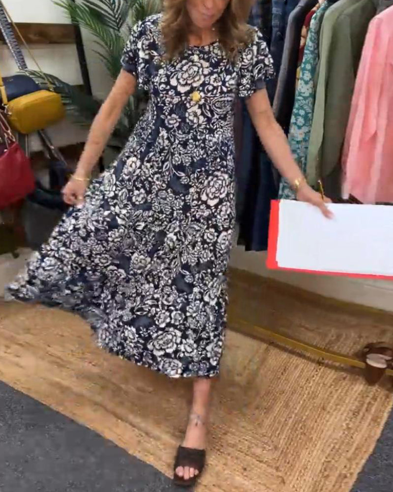 Levoire | Robe Longue Avec Motif Floral Et Manches Courtes