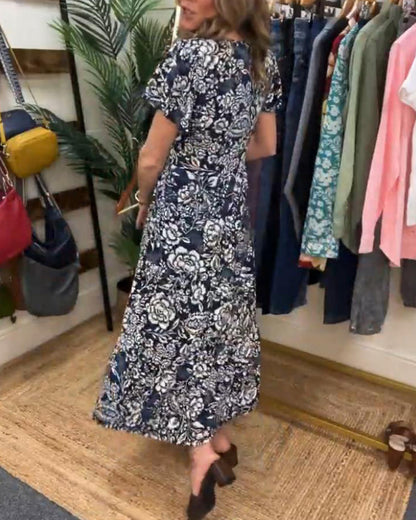 Levoire | Robe Longue Avec Motif Floral Et Manches Courtes