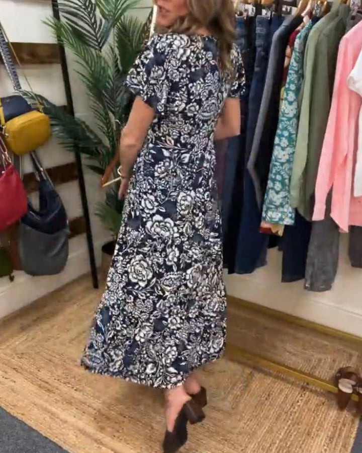Levoire | Robe Longue Avec Motif Floral Et Manches Courtes