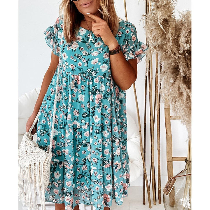 Levoire | Robe Fleurie Élégante Simple Bleu