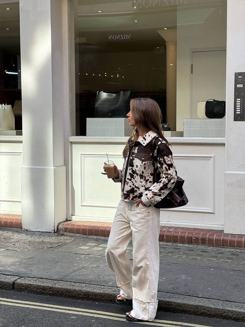 Levoire | Impression De Vache Veste En Fausse Fourrure