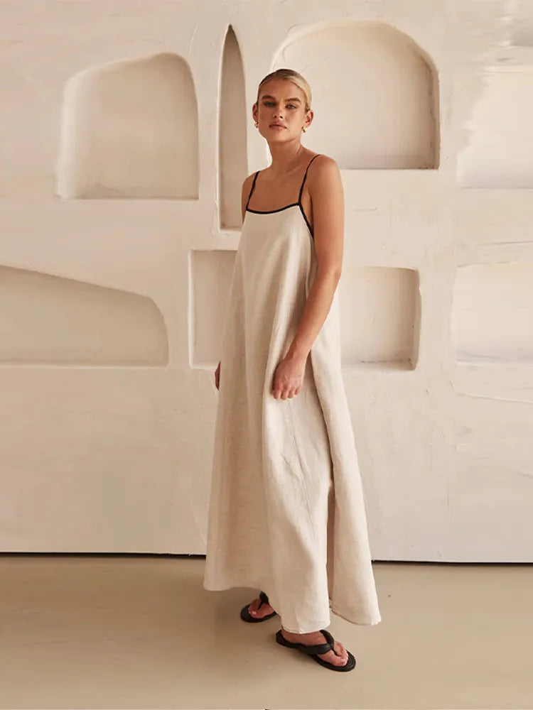 Levoire | Robe Élégante En Lin Et Coton Avec Fente Dans Le Dos