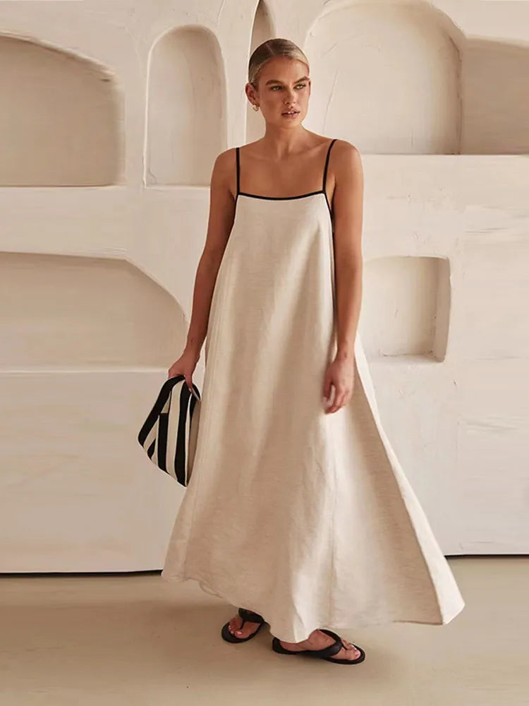Levoire | Robe Élégante En Lin Et Coton Avec Fente Dans Le Dos Beige