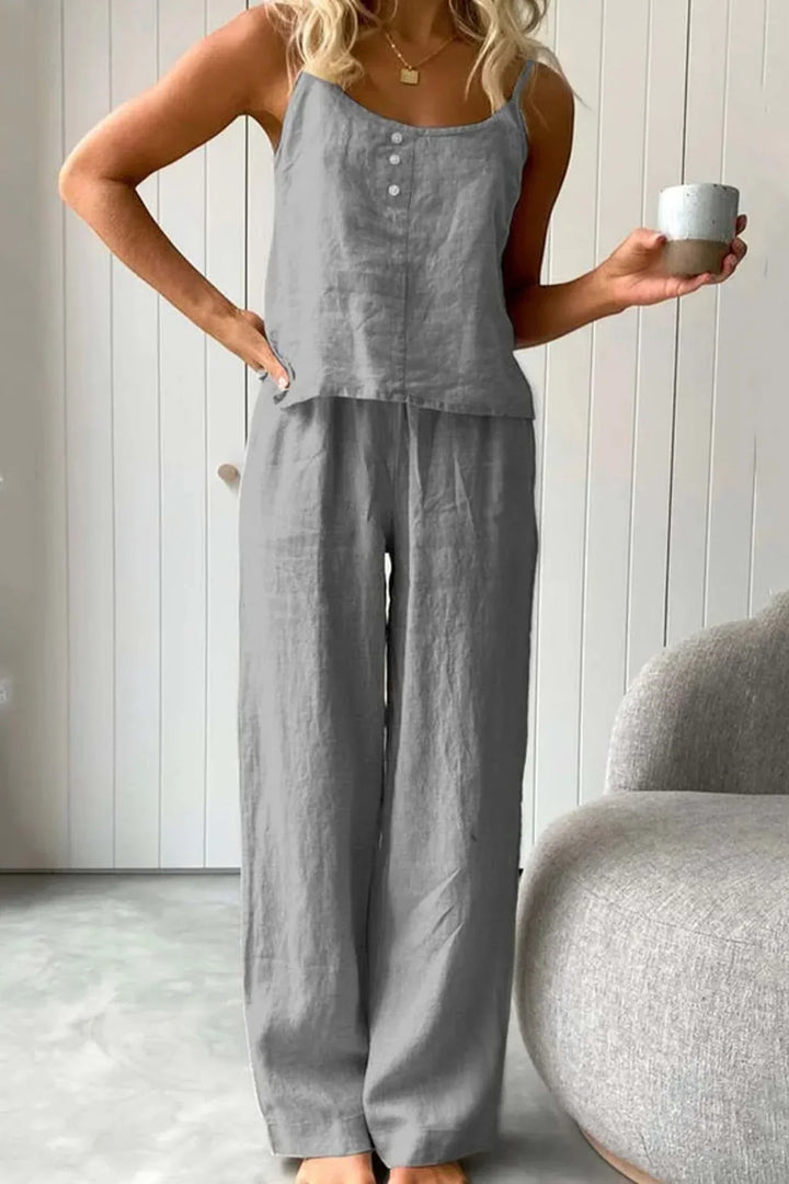 Levoire | Ensemble Deux Pièces Confortable Avec Bretelles Spaghetti Pour Femmes Gris