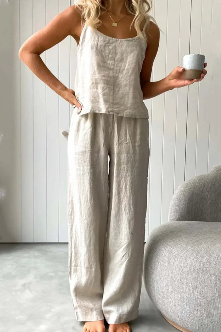 Levoire | Ensemble Deux Pièces Confortable Avec Bretelles Spaghetti Pour Femmes Khaki