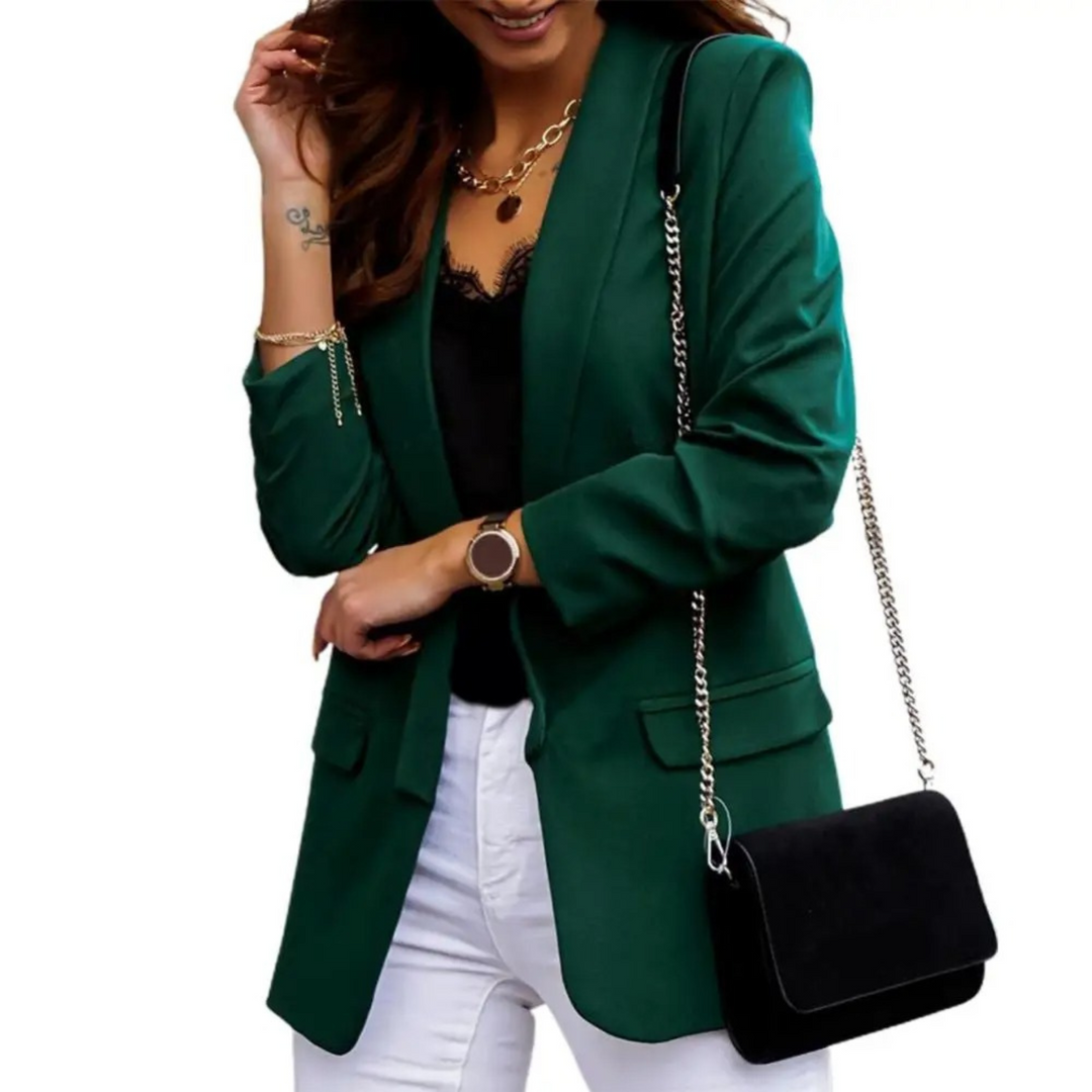Levoire | Couleur Veste Blazer Femme Élégant Revers Manches Longues Vert