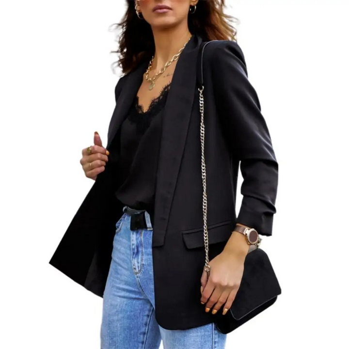 Levoire | Couleur Veste Blazer Femme Élégant Revers Manches Longues Noir