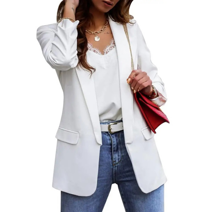 Levoire | Couleur Veste Blazer Femme Élégant Revers Manches Longues Blanc