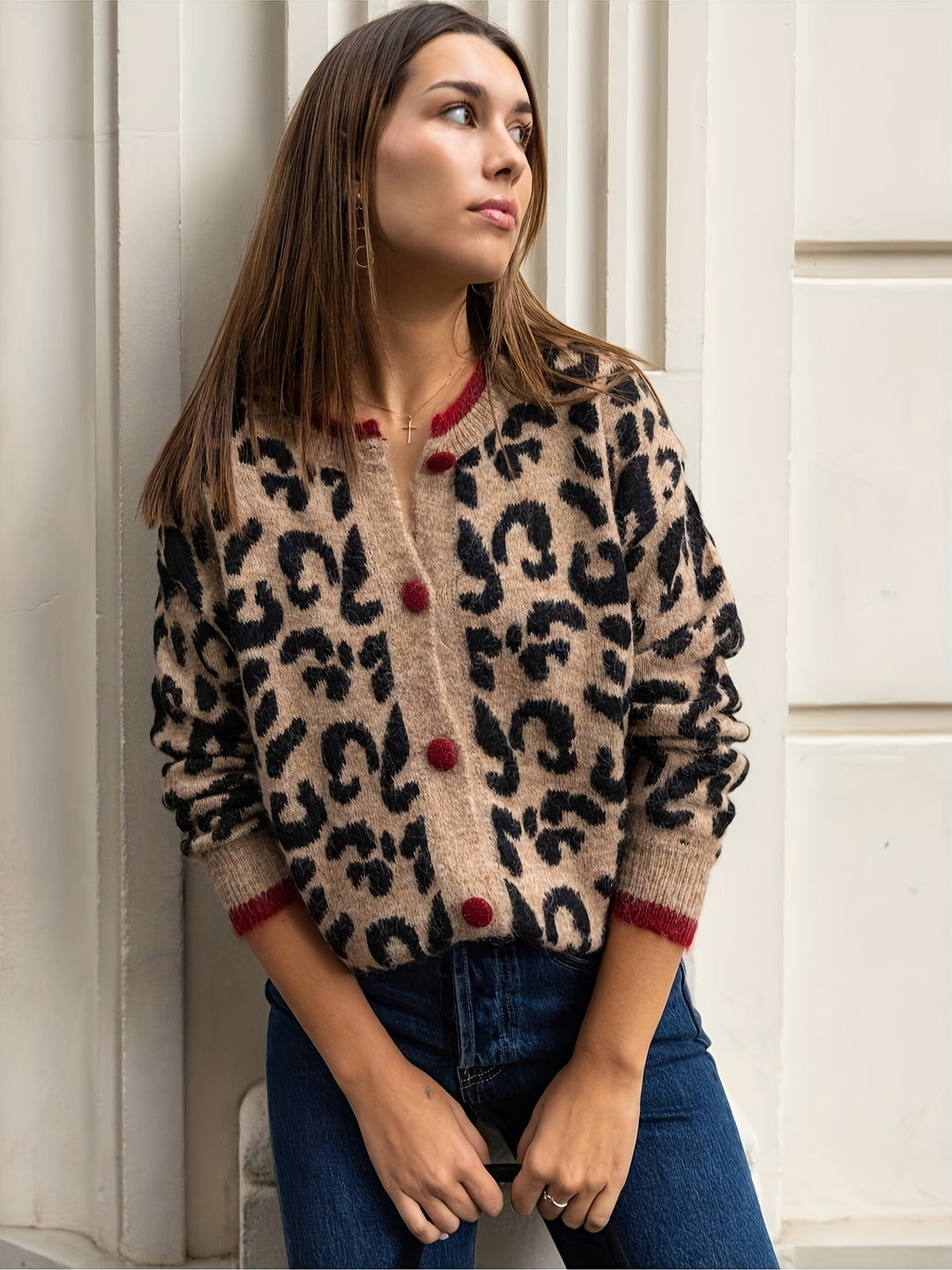 Levoire | Chic Gilet En Motif Léopard Avec Fermeture À Boutons