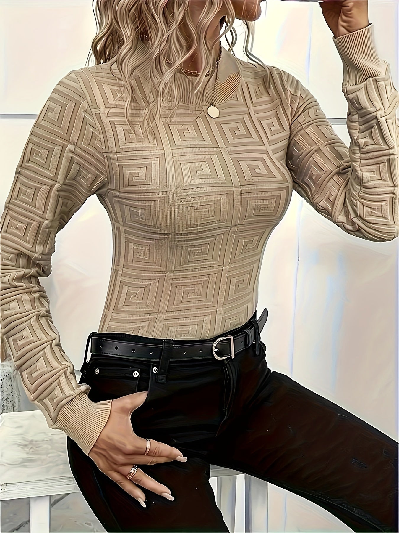 Levoire | Pull En Maille Élégant Avec Motif Géométrique Beige