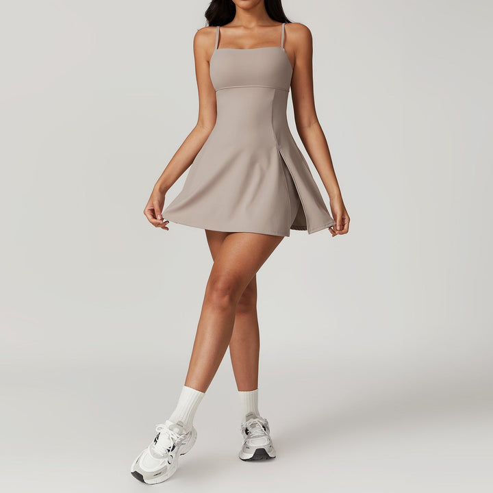 Levoire | Dos Ouvert Spaghetti Bretelles Robe D'Entraînement Robe Mini Taupe