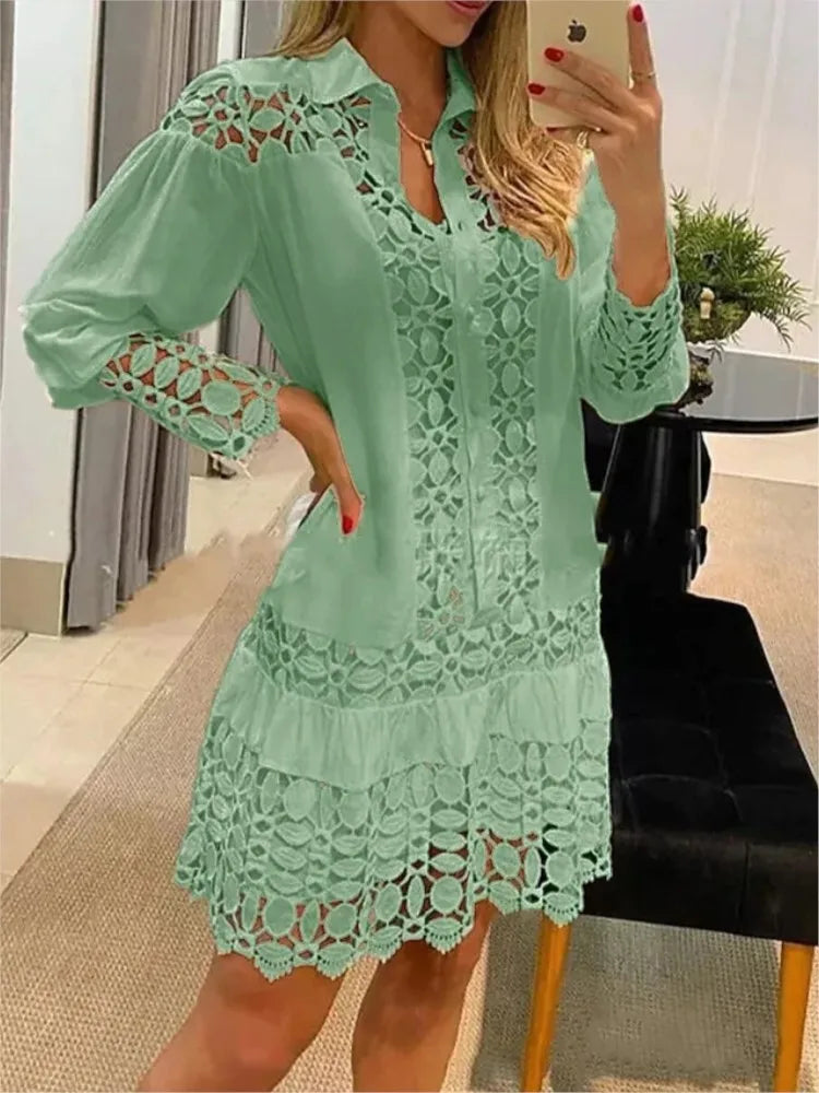 Levoire | Robe En Dentelle Élégante À Manches Longues Pour Femmes Vert