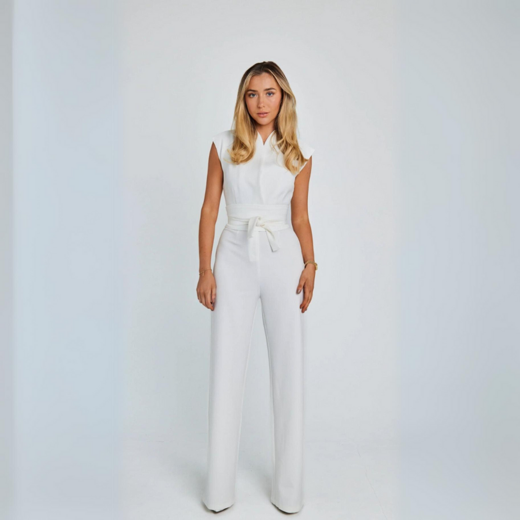 Levoire | Ceinture Combinaison Avec Pantalon Large Combinaison Sans Manches Pour Femmes Blanc
