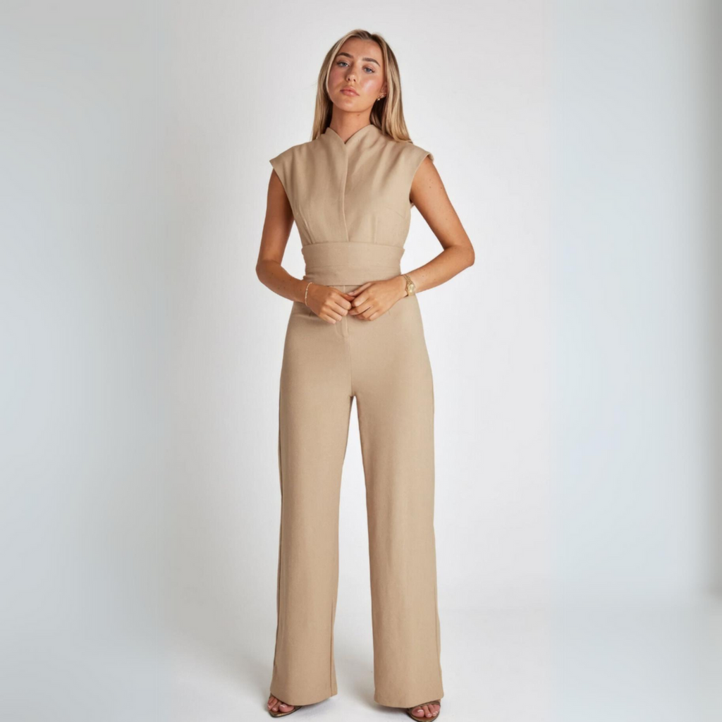 Levoire | Ceinture Combinaison Avec Pantalon Large Combinaison Sans Manches Pour Femmes Beige