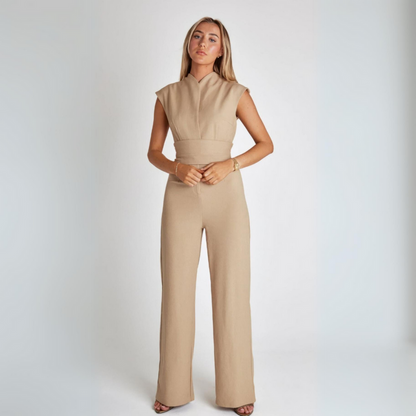 Levoire | Ceinture Combinaison Avec Pantalon Large Combinaison Sans Manches Pour Femmes Beige