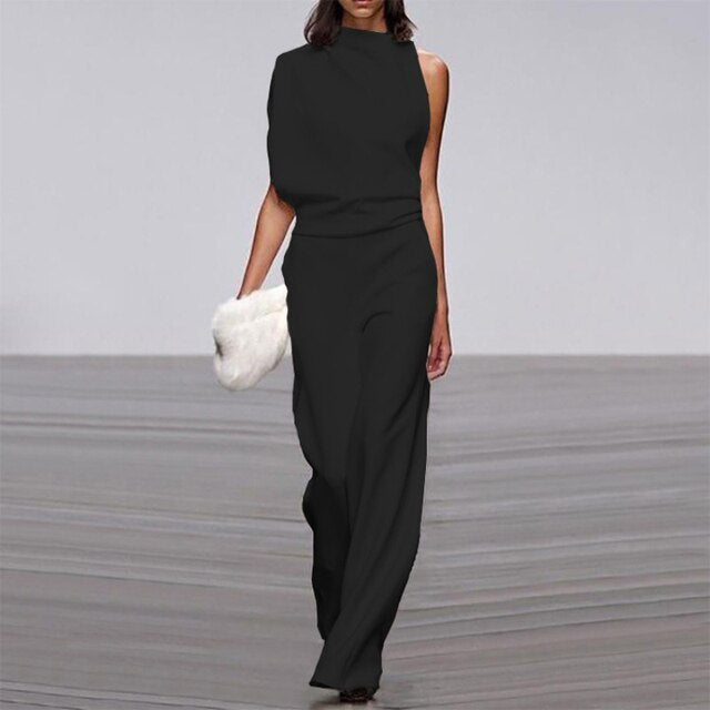 Levoire | Sans Manches Pantalons Larges Élégant Combinaison Mode Femme Noir