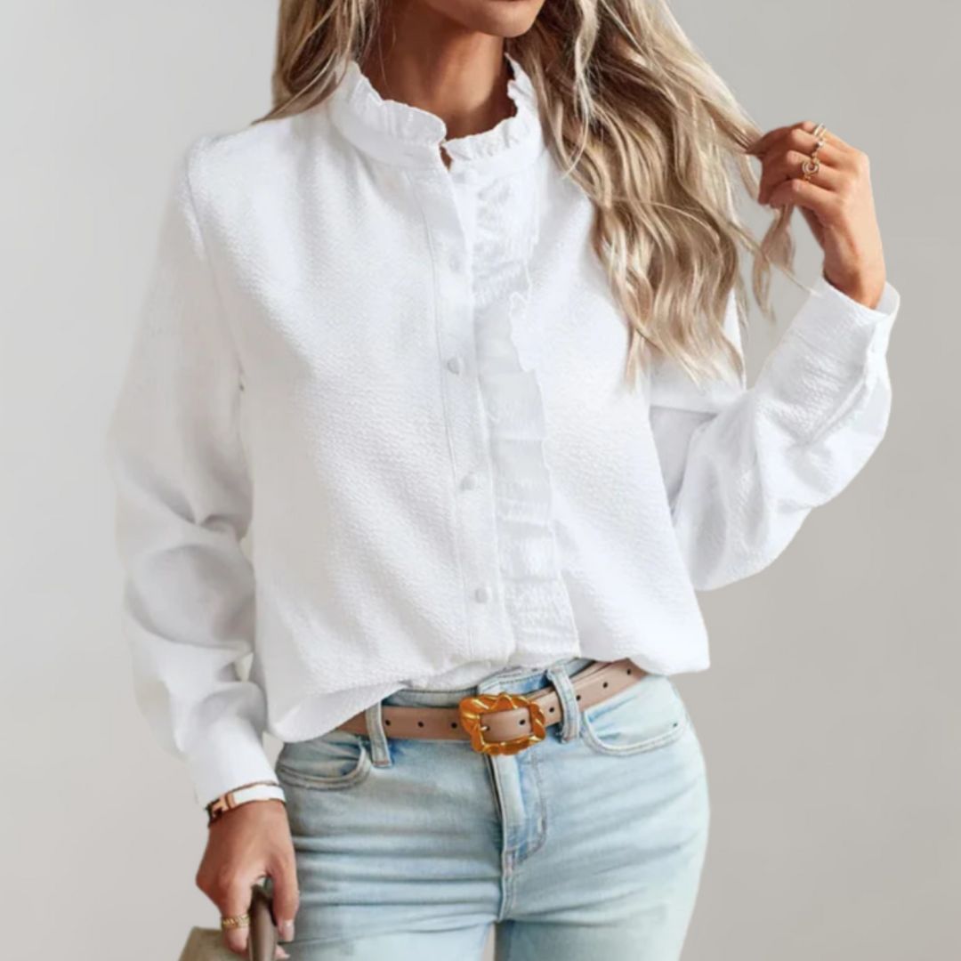Levoire | Blouse Femme Élégante Look Bureau Avec Raffung Blanc