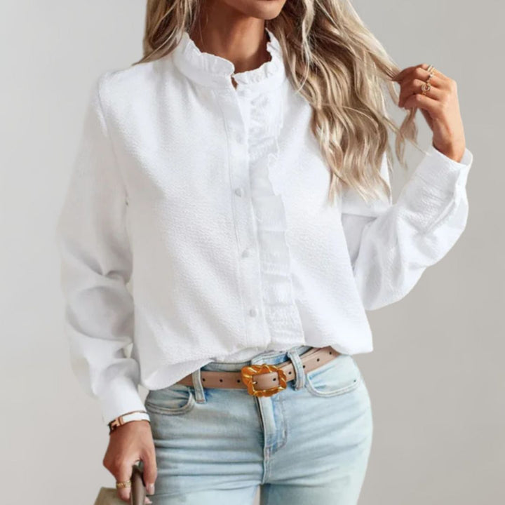 Levoire | Blouse Femme Élégante Look Bureau Avec Raffung Blanc
