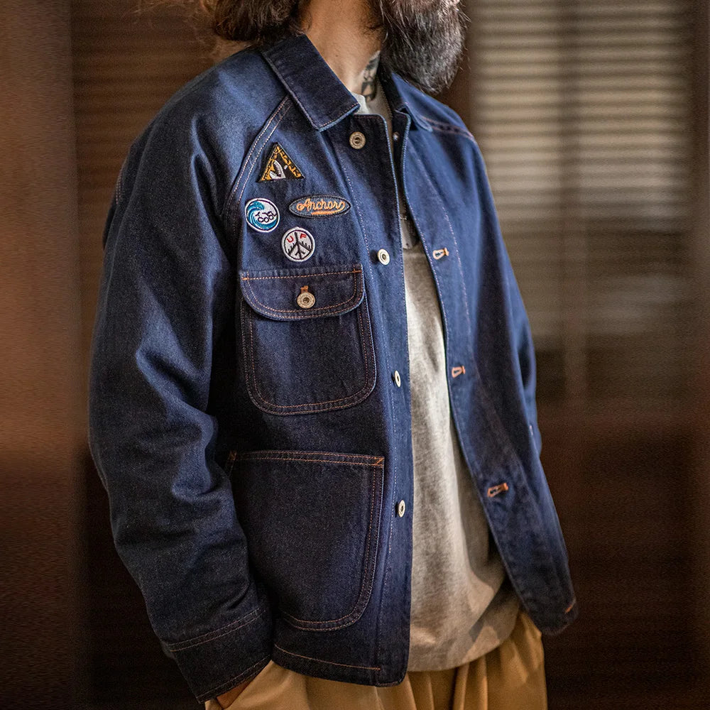 Levoire | Veste En Denim Vintage Avec Écussons Brodés Pour Des Tenues Décontractées Élégantes