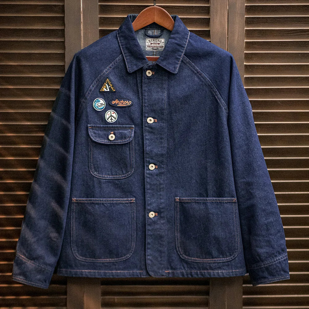 Levoire | Veste En Denim Vintage Avec Écussons Brodés Pour Des Tenues Décontractées Élégantes Bleu