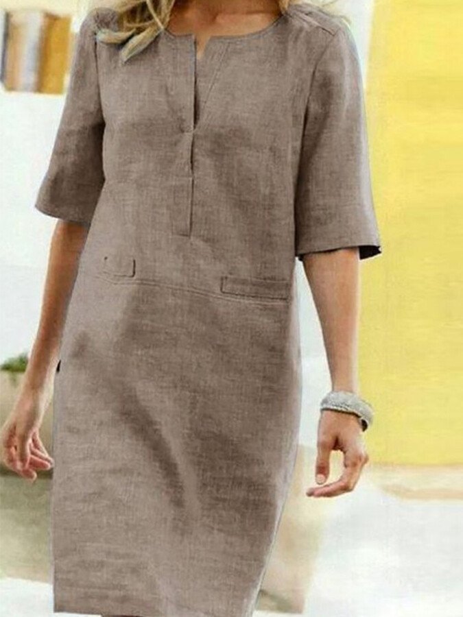 Levoire | Coton Lin Robe À Manches Courtes Bronzé