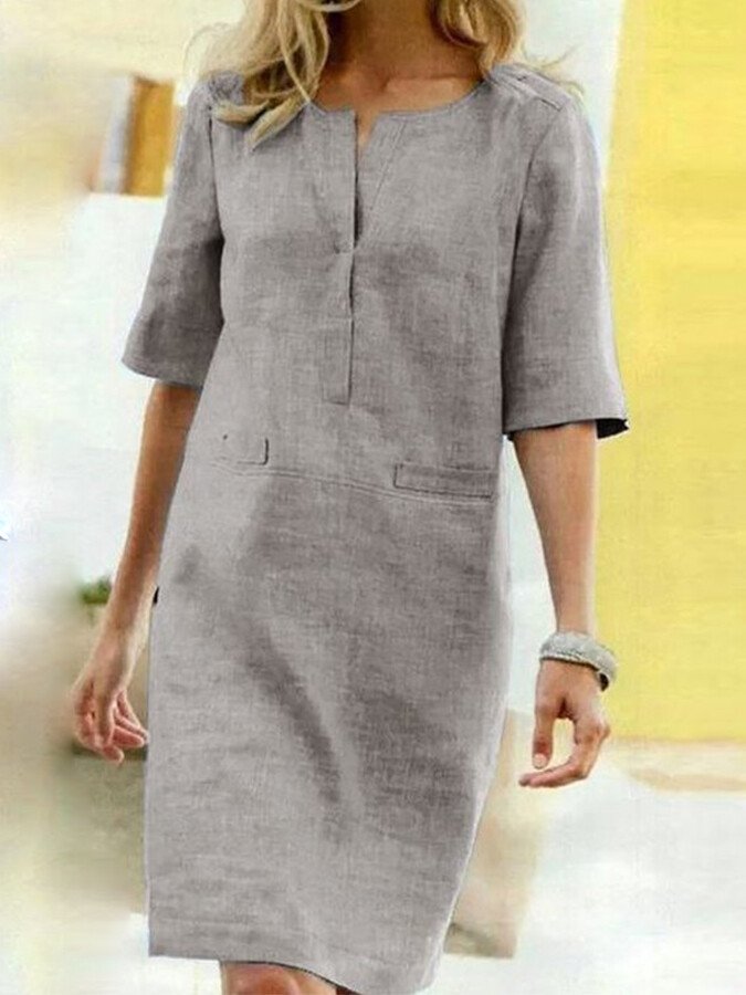 Levoire | Coton Lin Robe À Manches Courtes Gris clair