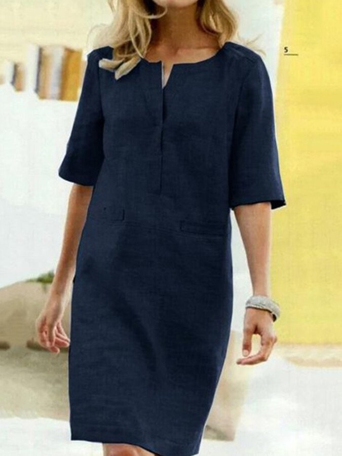 Levoire | Coton Lin Robe À Manches Courtes Marine
