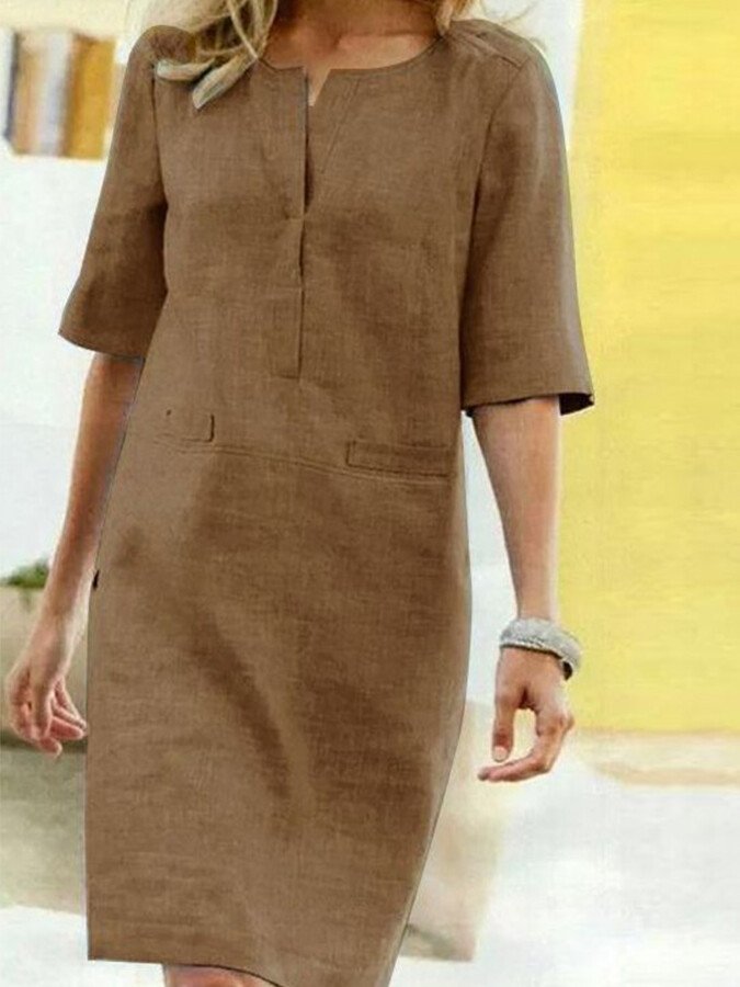 Levoire | Coton Lin Robe À Manches Courtes Braun