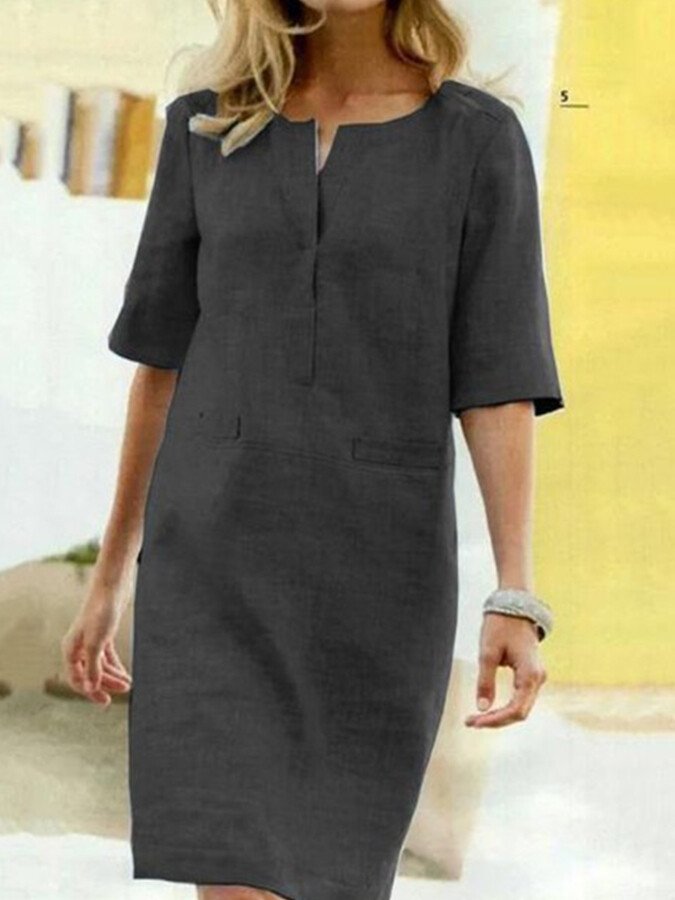 Levoire | Coton Lin Robe À Manches Courtes Noir