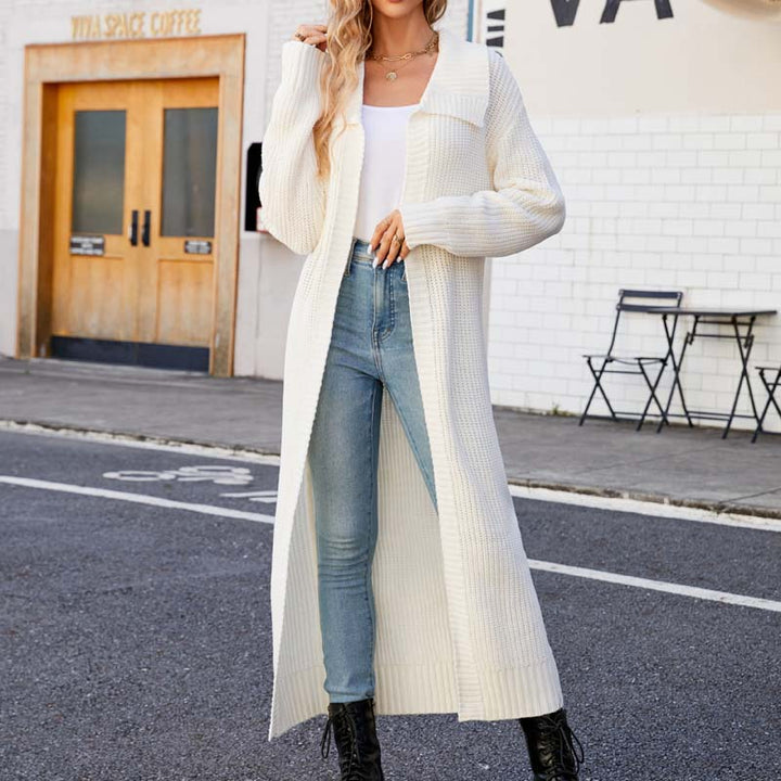 Levoire | Veste Tricot Longue Élégante Pour Femmes Blanc