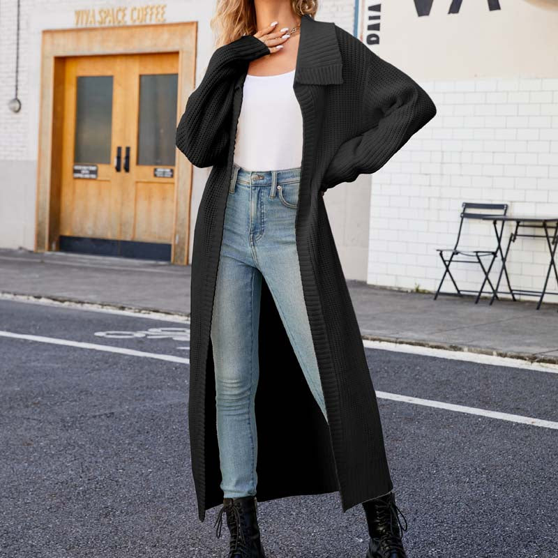 Levoire | Veste Tricot Longue Élégante Pour Femmes Noir