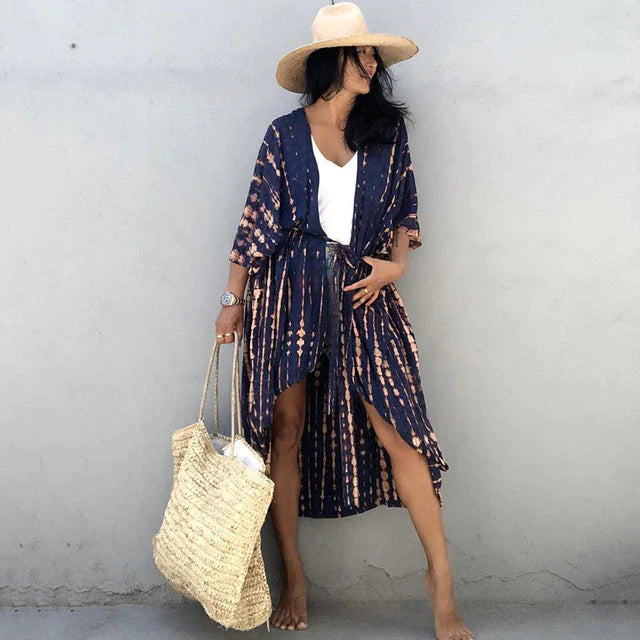 Levoire | Élégant Paréo Pour Femmes Kimono rayé bleu marine Taille unique