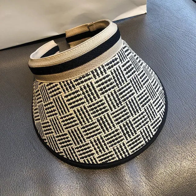 Levoire | Chapeau de paille avec Style Élégant et Protection Solaire pour Femmes Grille noir et blanc 56-60CM