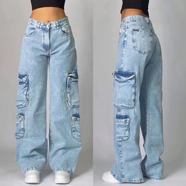 Levoire | Unisex Retro Baggy Cargo Jeans Bleu clair