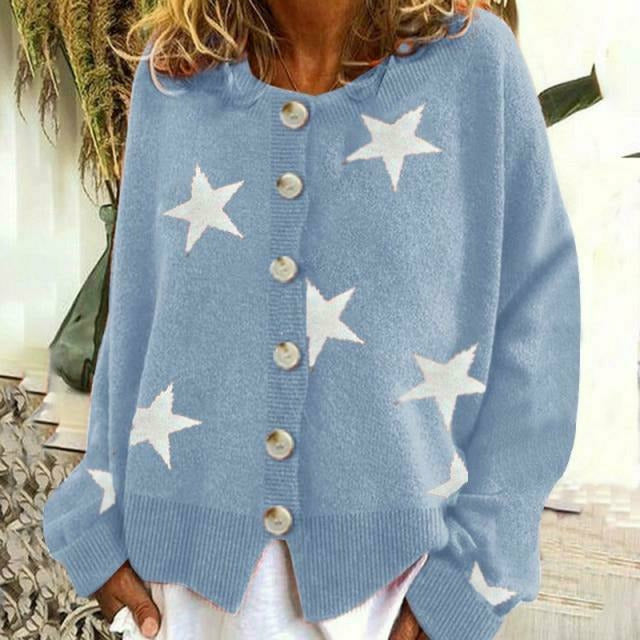 Levoire | Tricot Veste Tricot Avec Détails Étoiles Pour Femmes Bleu ciel