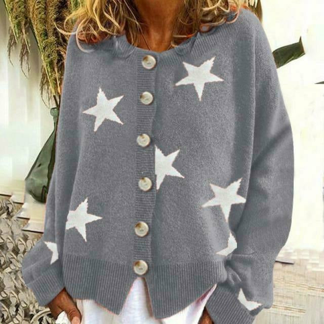 Levoire | Tricot Veste Tricot Avec Détails Étoiles Pour Femmes Gris