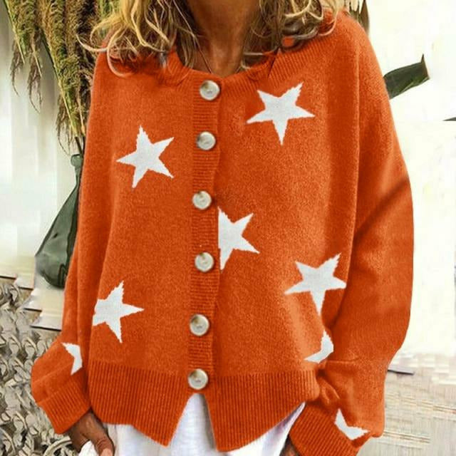 Levoire | Tricot Veste Tricot Avec Détails Étoiles Pour Femmes Orange