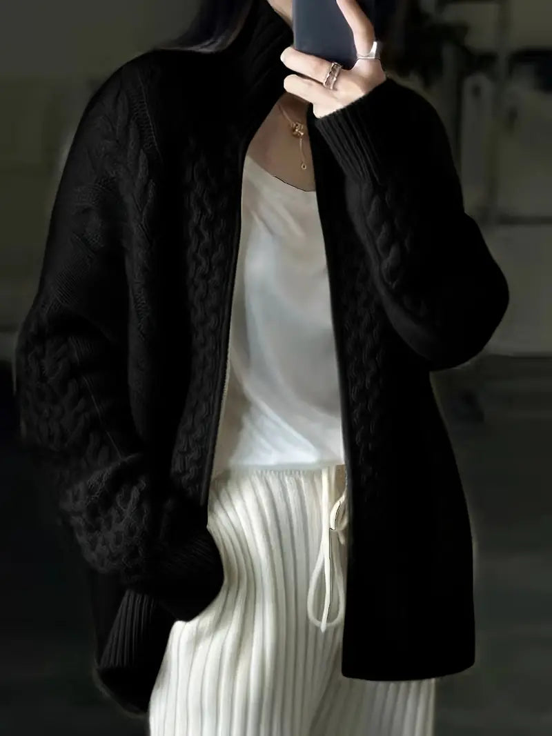 Levoire | Veste À Zip Décontractée En Tricot Pour Femmes Noir