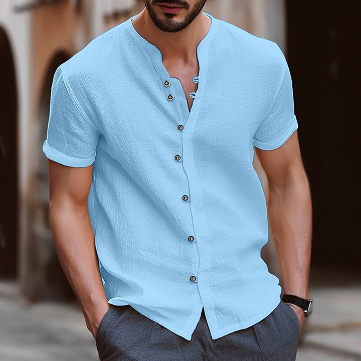 Levoire | Lin D'Homme Chemise Col Montant bleu