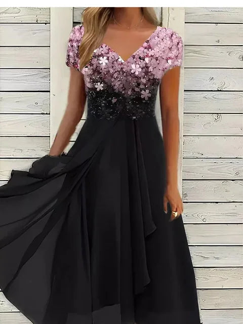 Levoire | Robe Midi Pour Femmes Avec Imprimé Floral Pour L'Été Noir