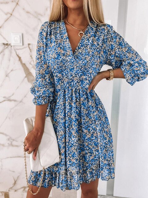 Levoire | Robe Mini À Motif Floral Bleu