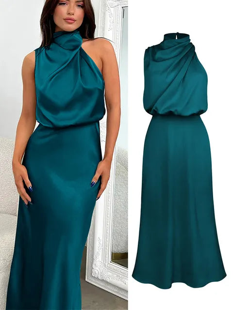 Levoire | Robe Maxi Satin Élégante Hellturquoise