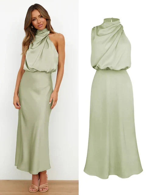 Levoire | Robe Maxi Satin Élégante Vert clair