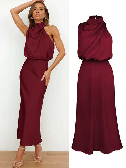 Levoire | Robe Maxi Satin Élégante Vin rouge