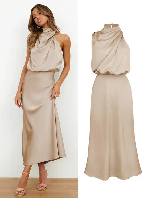 Levoire | Robe Maxi Satin Élégante Abricot