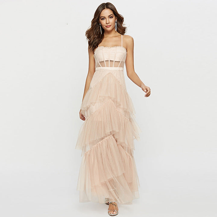 Levoire | Robe Maxi Corset Blonde À Épaules Dénudées Abricot