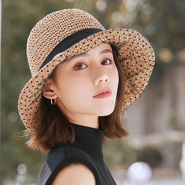Levoire | Chapeau d'été avec Broderie Ajourée et Style Élégant pour Femmes Kaki