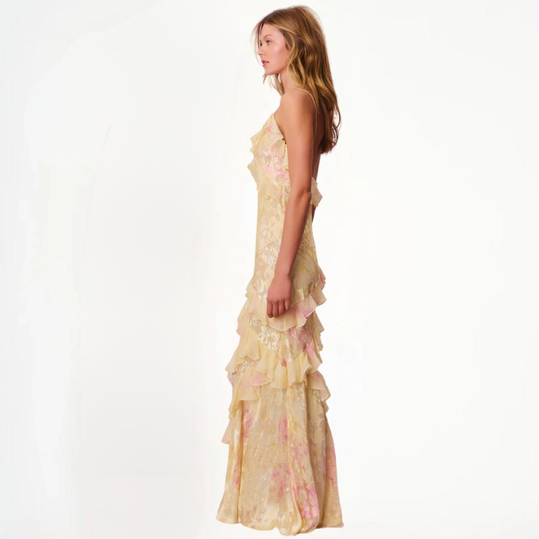 Levoire | Robe À Fleurs Pour Femmes Avec Volants Et Décolleté En V