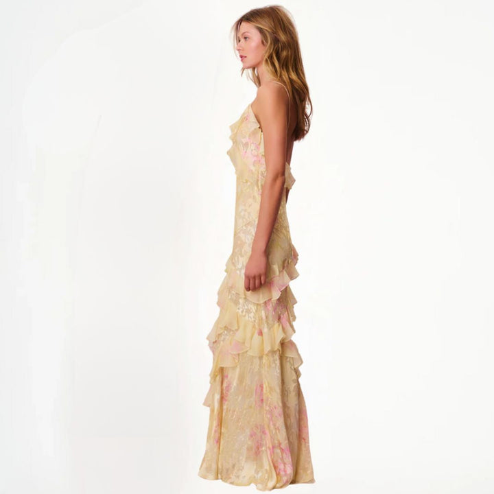 Levoire | Robe À Fleurs Pour Femmes Avec Volants Et Décolleté En V
